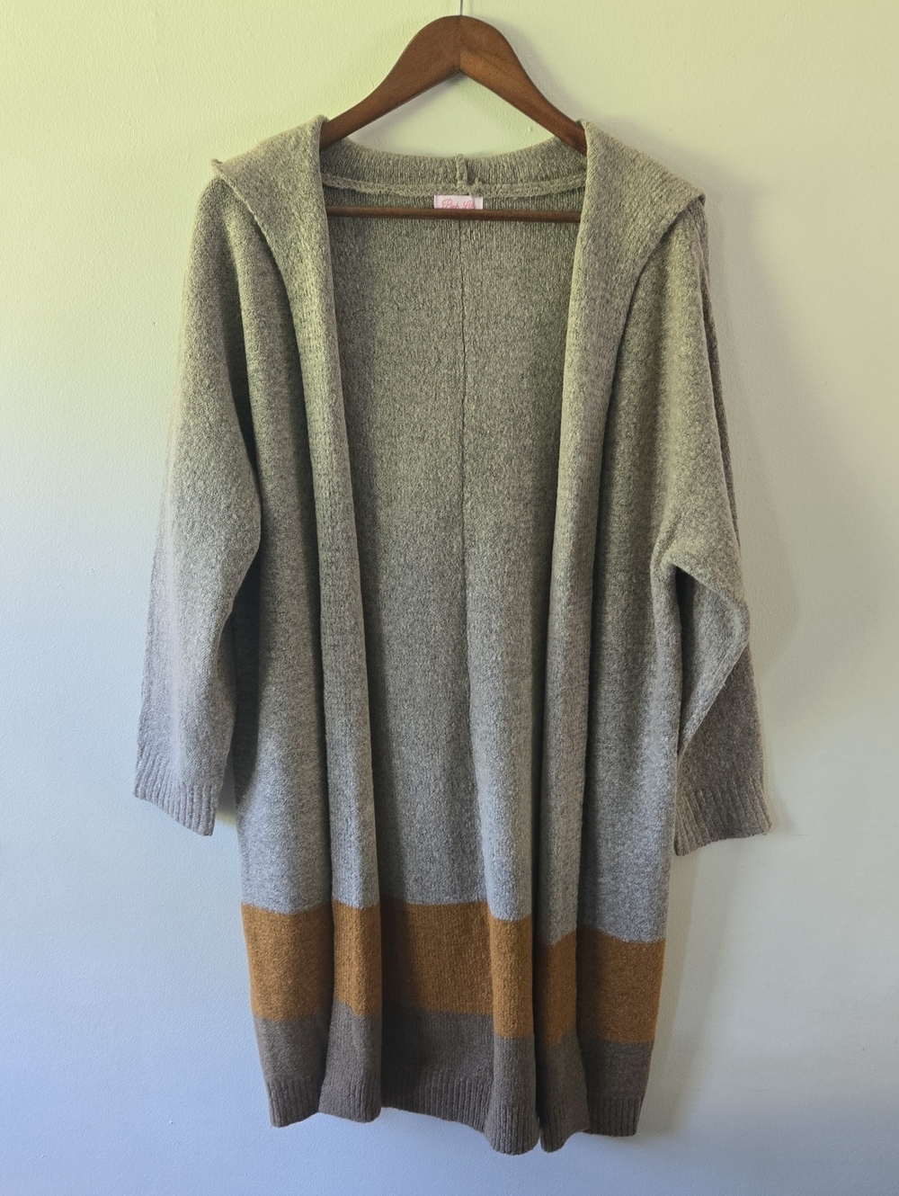Pink Lily Color Block Hooded Cardigan Gray & Browns